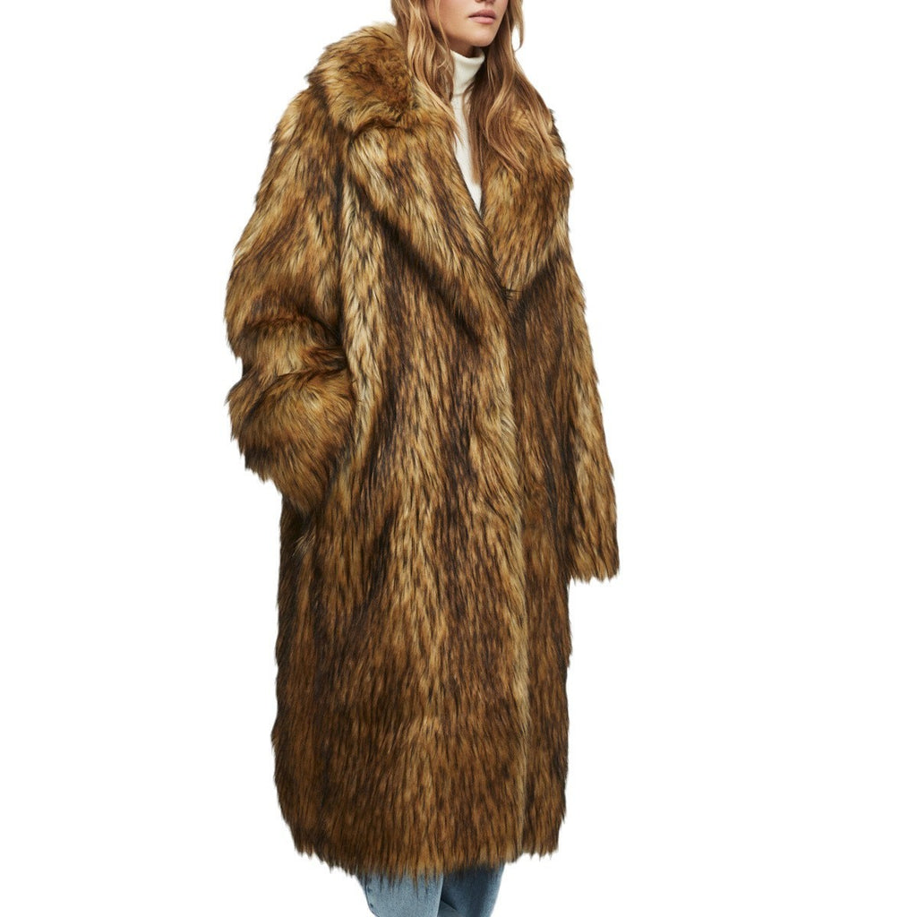 Brown Gradient Faux Fur Long Coat – Luxury Street Style Warmth