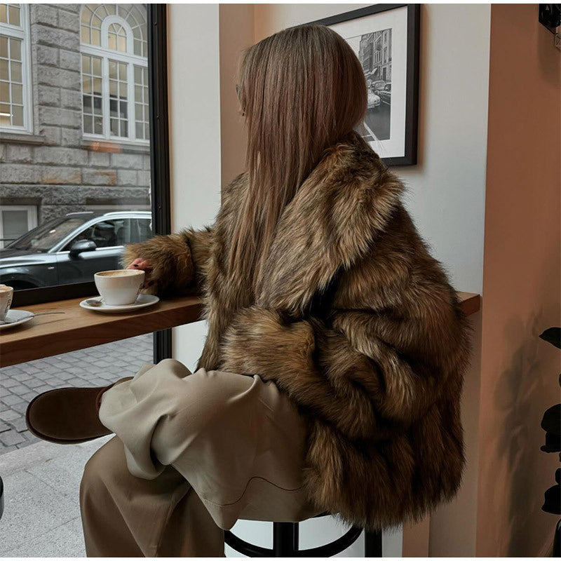 Solid Colour Faux Fur Short Coat