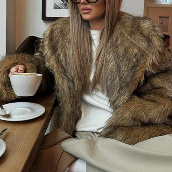 Solid Colour Faux Fur Short Coat