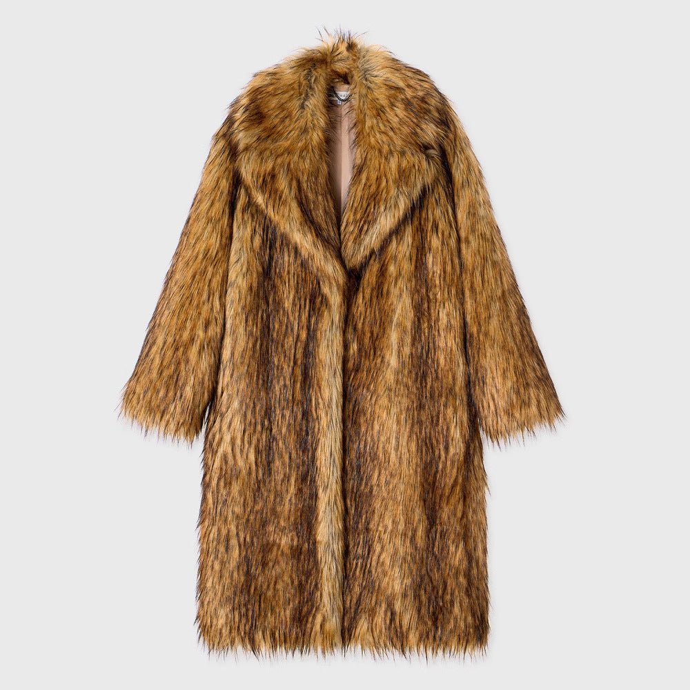 Brown Gradient Faux Fur Long Coat – Luxury Street Style Warmth