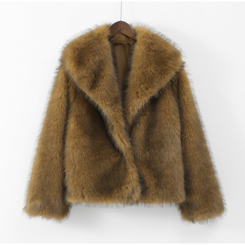 Solid Colour Faux Fur Short Coat