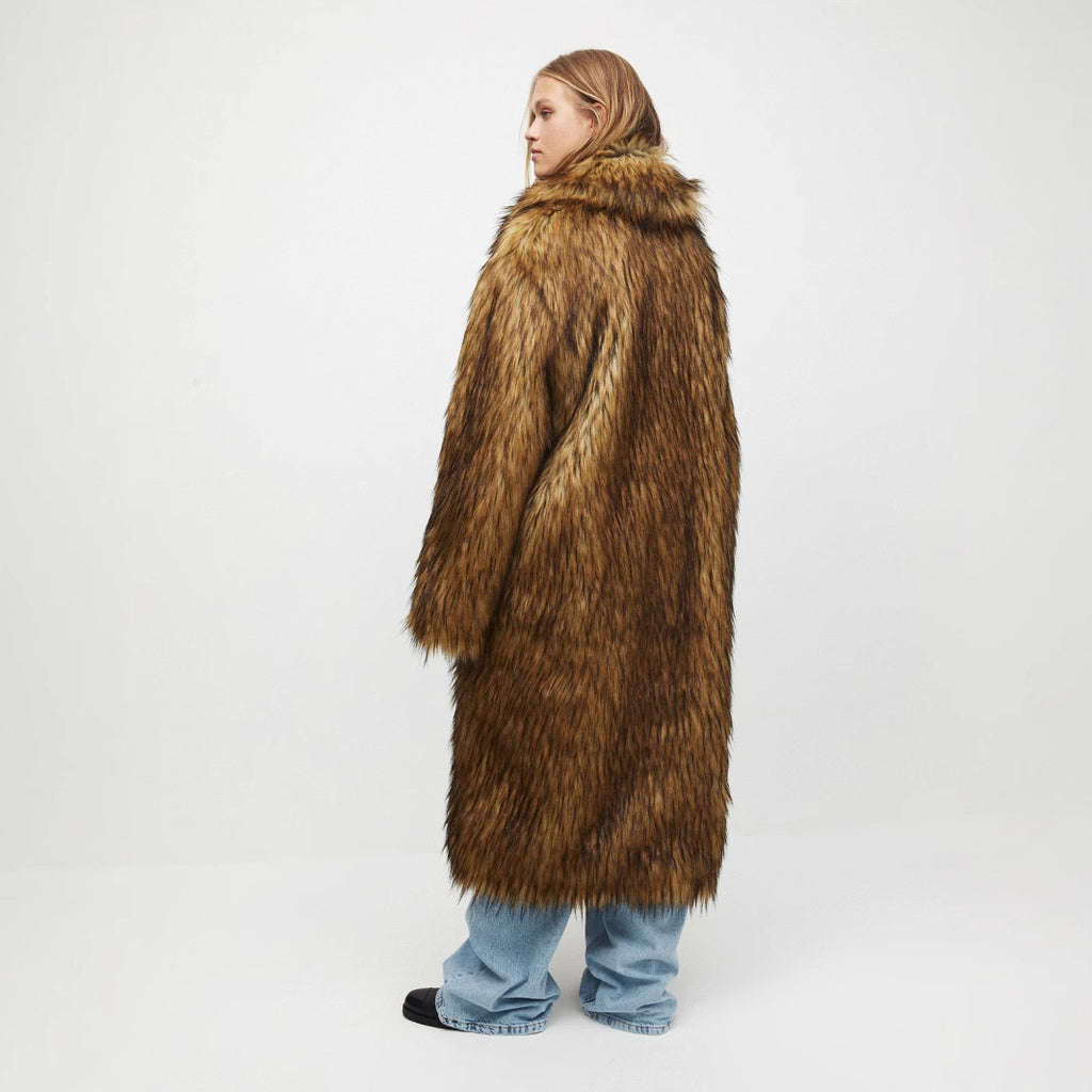 Brown Gradient Faux Fur Long Coat – Luxury Street Style Warmth