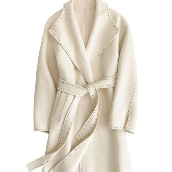 Long Fur Lapel Extended Lace-up Double-faced Wool Coat